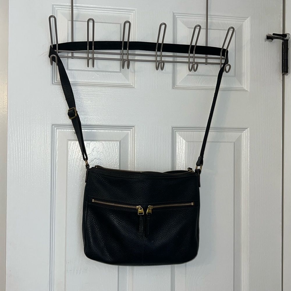 Black Fossil Crossbody Bag, Gold Hardware
